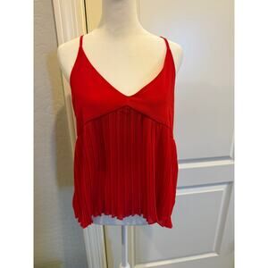 Paper Crane Red Pleated Tank Top | Flowy Cami | Size Medium
